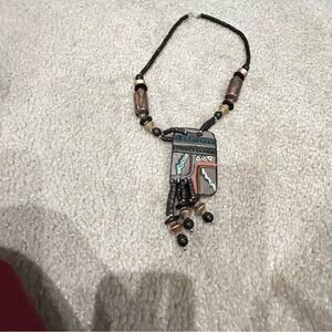 Bohemian Beaded Necklace with Tribal Pendant